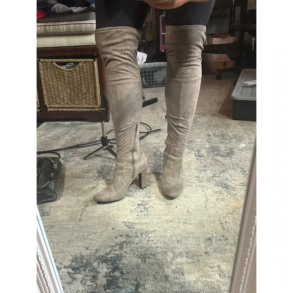 UNISA Taupe Suede Over The Knee Block Heel Boots‎ Women's Size 10M